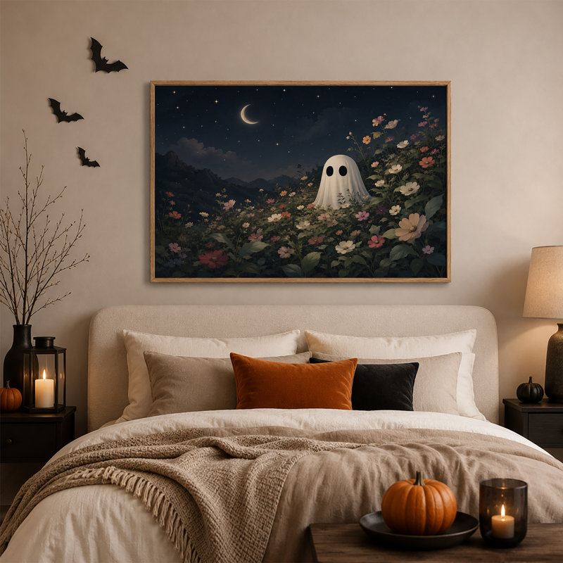 Art mural blanc sur toile Halloween, H 32 po x l 48 po