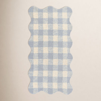 Lola Blue Hand-Tufted Plaid Wool Rug
