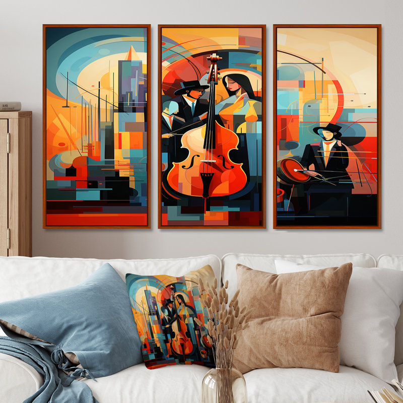 Onagre - ensemble de décoration murale musicien, Cadre flottant brun, H 28 po x l 36 po x P 1 po