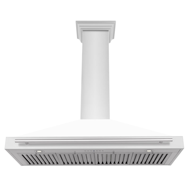 Hotte de cuisine en acier inoxydable convertible 48 po ZLINE avec coquille mate et poignée en acier inoxydable, Blanc mat