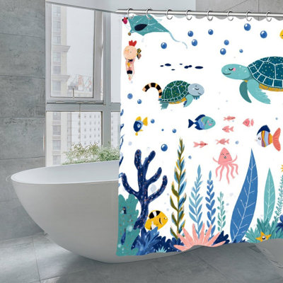 Cartoon Underwater Sea Creatures Shower Curtains, 71X71