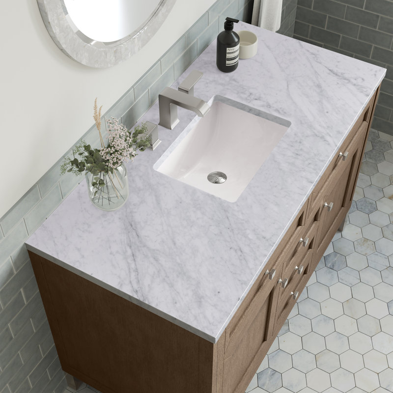 Chicago 48 in. Single Vanity, Walnut Whisper, Carrara White, 8" Widespread