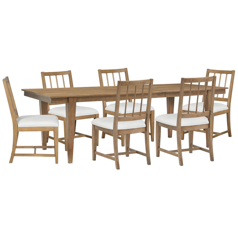 Extendable Rectangular Dining Table With 4 Grey Side Chairs, White, 7 Pcs: Table, 6 Chairs