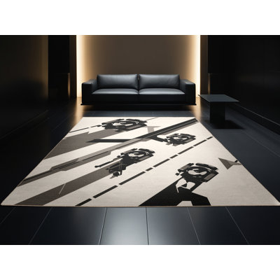 Tapis géométrique beige Go Kart Racing lavable à la machine - reliure beige