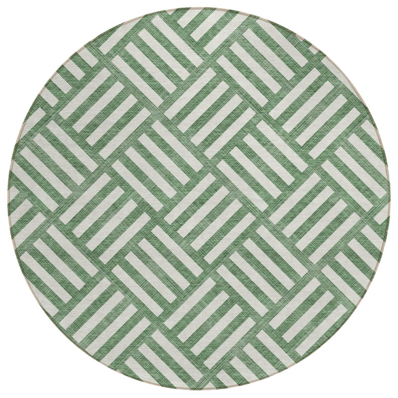 Loreen Flatweave Washable Geometric Indoor / Outdoor Rug, Round 8'