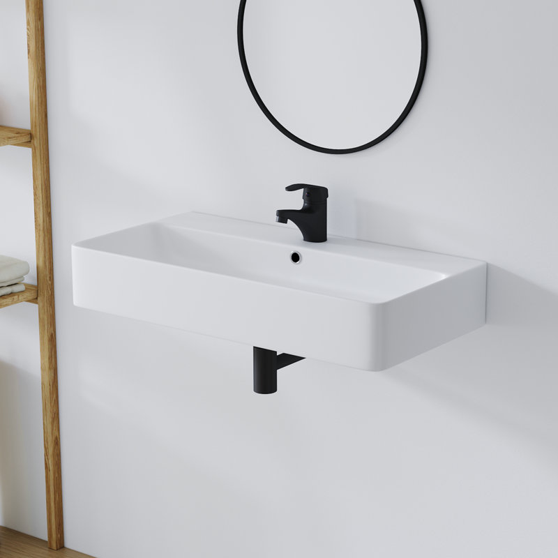 Lavabo de salle de bain mural vasque rectangulaire en porcelaine vitrifiée avec trop-plein l 32 po x P 16,5 po Turner