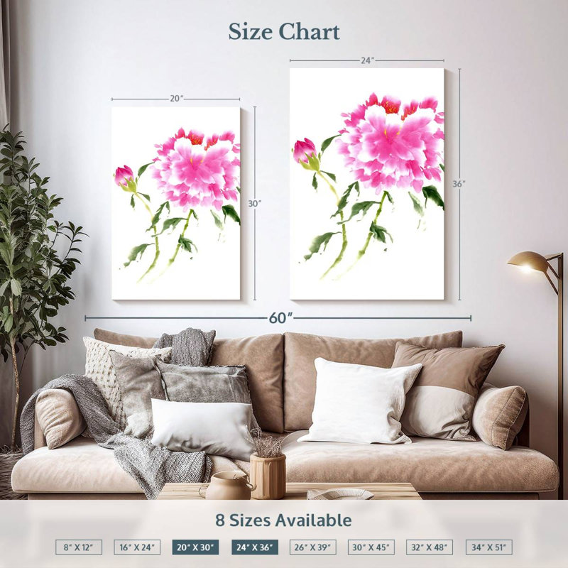 Pivoines Harnek en rose II, H 36 po x l 24 po