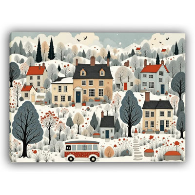 Village d'hiver fantaisiste avec toits rouges