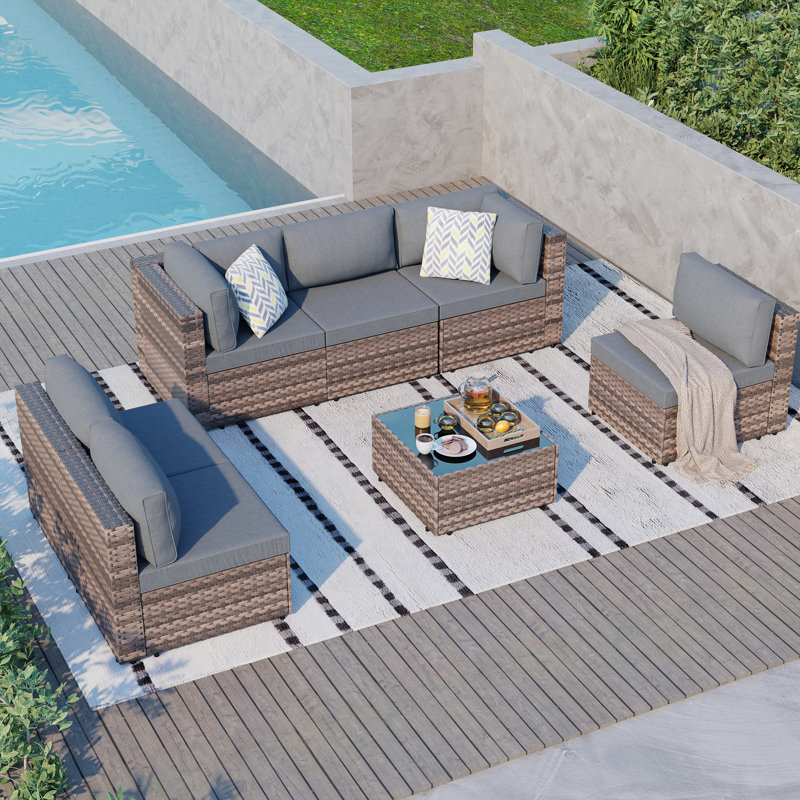  Distefano 7-Piece Outdoor Patio Seating Group with Cushions, Gray/Brown