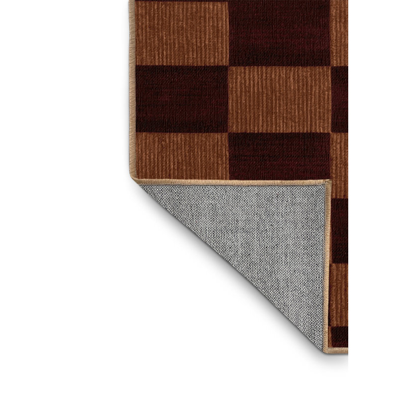 Tapis brun à carreaux lavable à la machine, Rond 6 pi
