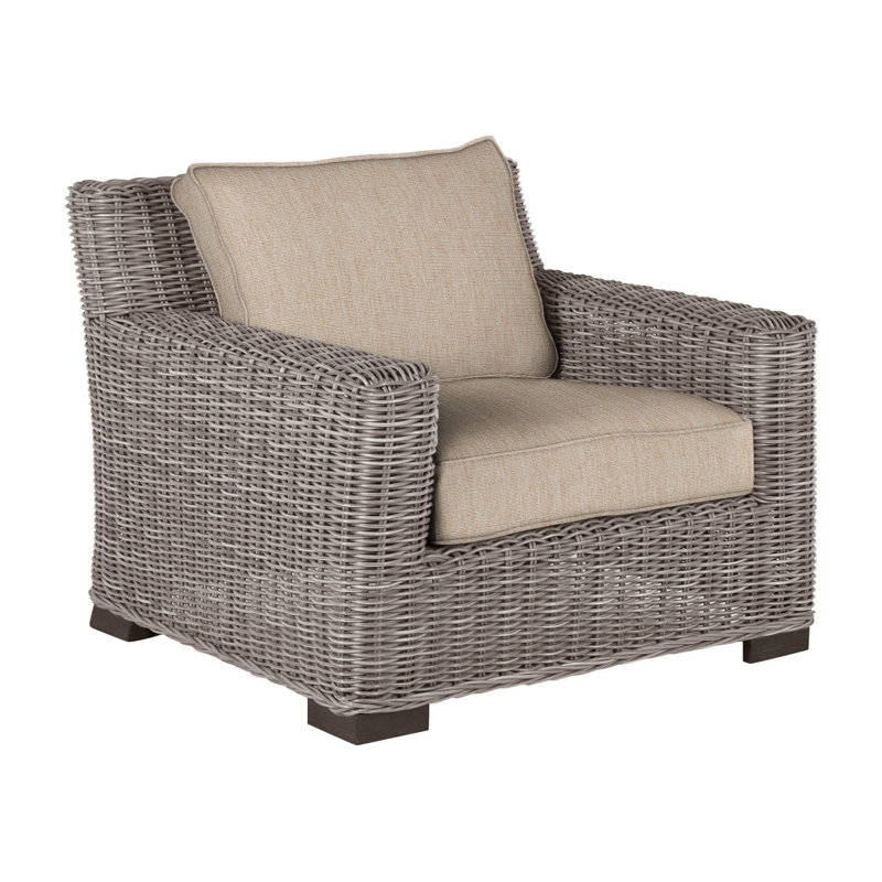 Rustic Woven N-Dura Resin Wicker Outdoor Lounge Chair, Welt, Huître, Toile sable