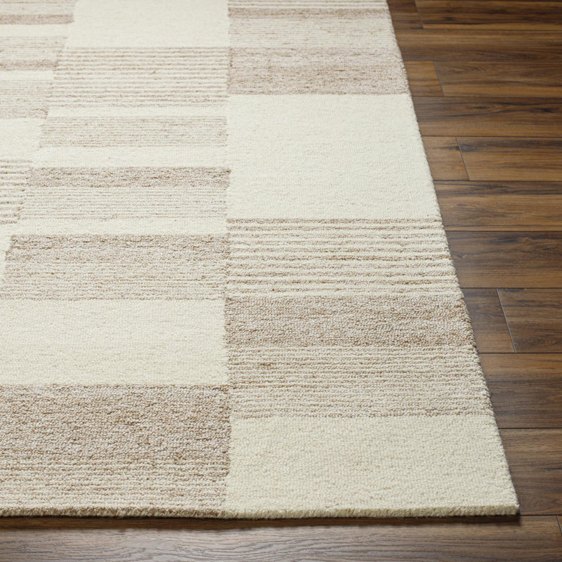 Tapis en laine touffeté à la main à motif géométrique crème / brun clair Dusza, Rectangle 2 pi x 3 pi