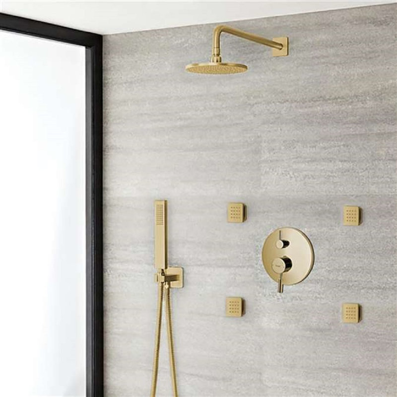 Ensemble de douche encastré 3 voies avec mélangeur thermostatique Bravat Gold - élégant et fonctionnel