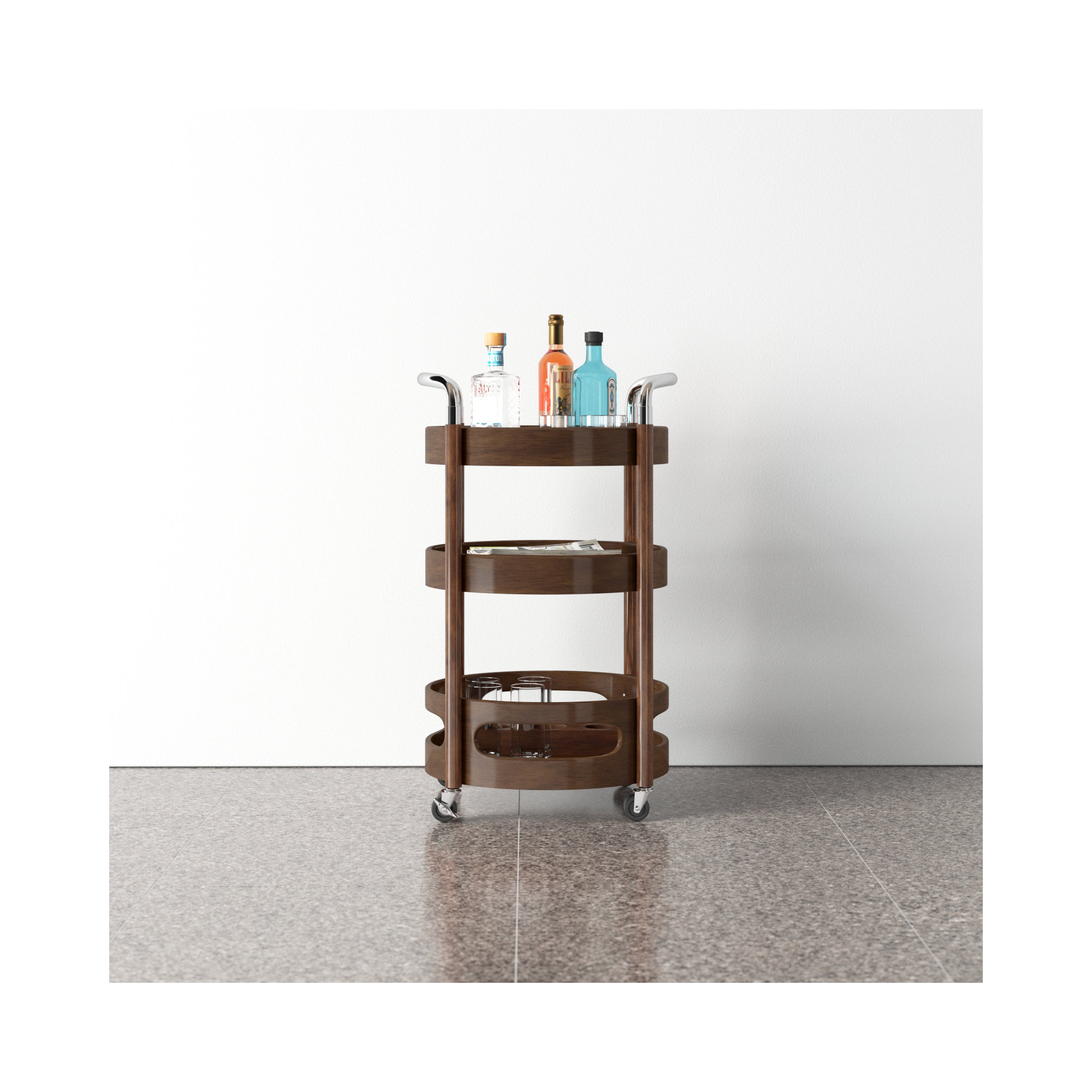 Bar Cart, Walnut, Walnut