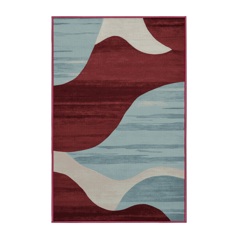 Tapis rouge aquarelle lavable à la machine, Rectangulaire 2 pi x 3 pi