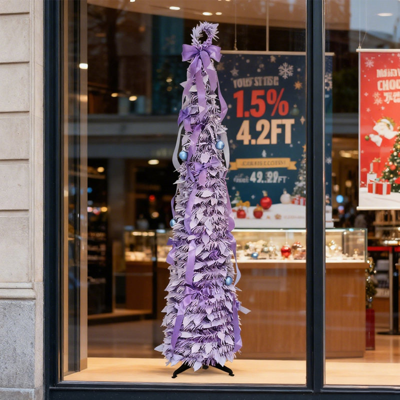 Arbre de Noël artificiel illuminé 5 pi avec 50 lumières chaudes et arbre de Noël pliable avec base robuste pour décor de Noël de l'Action de grâce