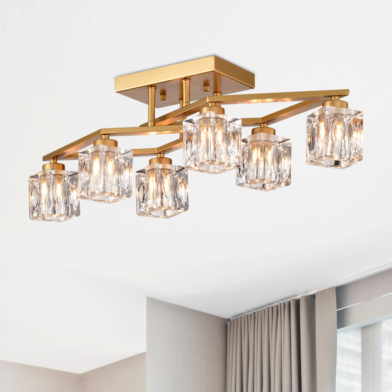 Luminaire suspendu moderne en métal doré pour salle à manger, entrée et cuisine - Design élégant avec luminaire à 6 lumières