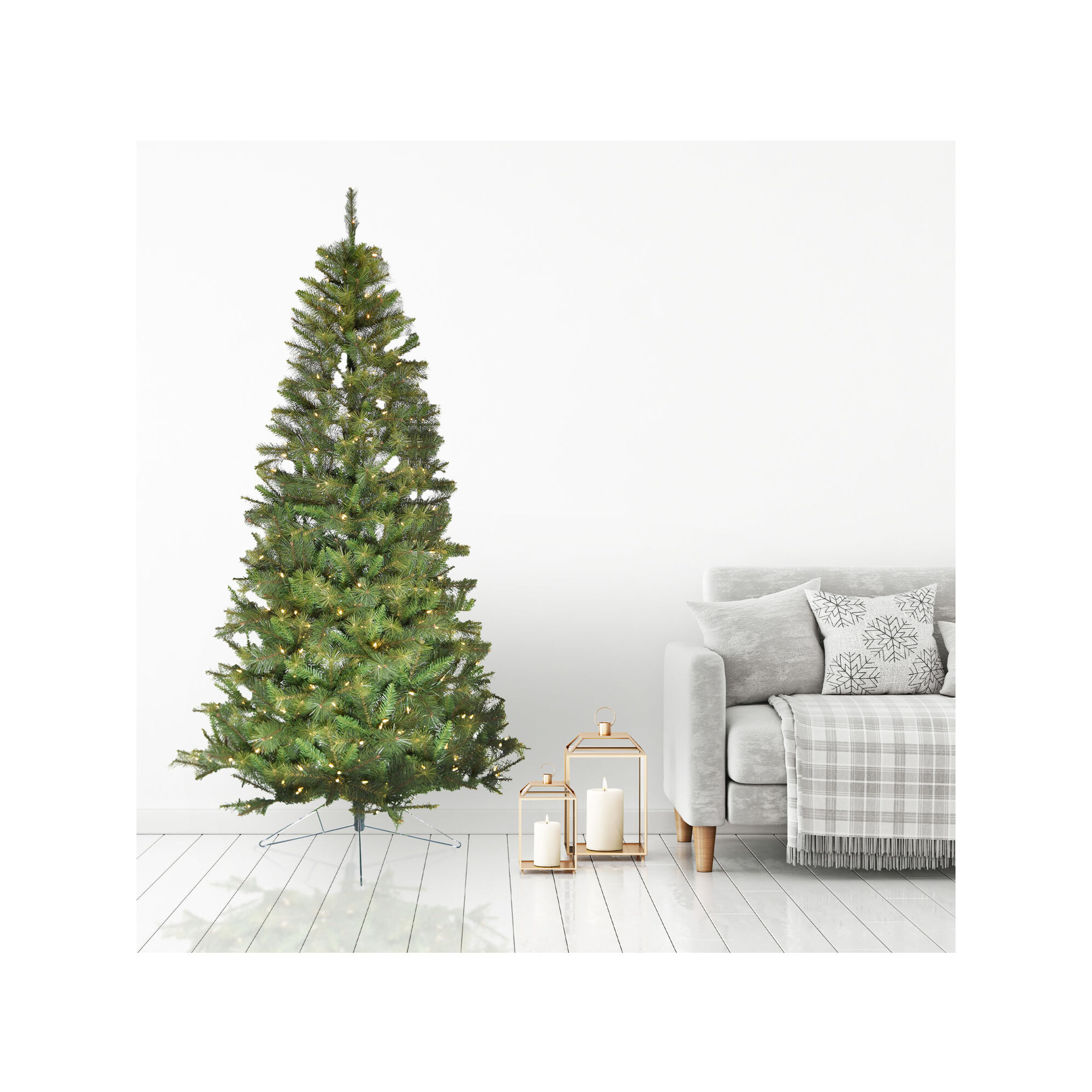 Fraser Hill Farm Artificial Half Christmas Tree with Warm White LED Lights and Stand, 6.5' H