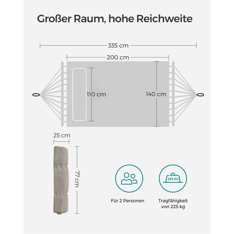 Upholstered outdoor hammock with separable bamboo poles, Grey/Beige