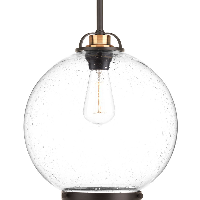 Luminaire suspendu à globe unique à 1 lumière, Blanc ensemencé/bronze antique, H 9 po x l 8 po x p 8 po