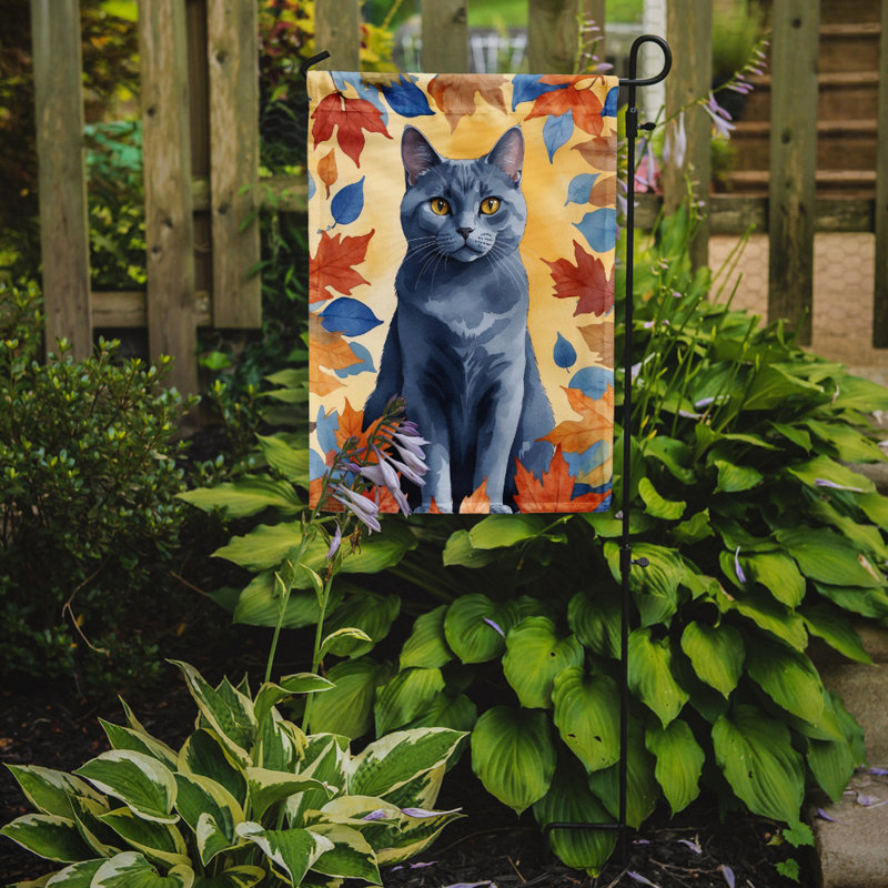Chat en feuilles d'automne drapeau de jardin, Chartreux