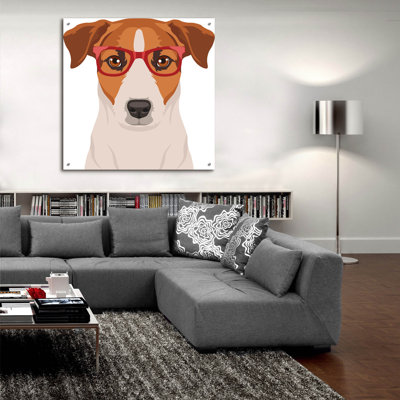 Art mural en verre épique «Jack Russell Terrier portant des lunettes hipster» par Furbaby