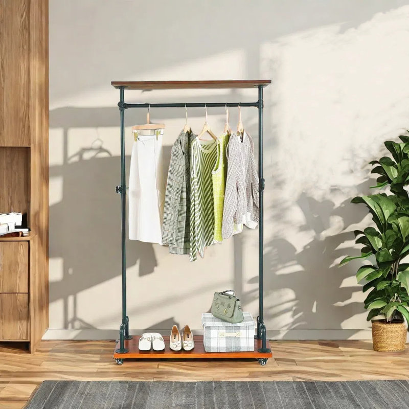 Portant à vêtements sur pied, portemanteaux à roulettes industriel robuste avec 4 roues, étagères à vêtements en métal pour les couloirs, les entrées, les chambres à coucher, les salles de lavage