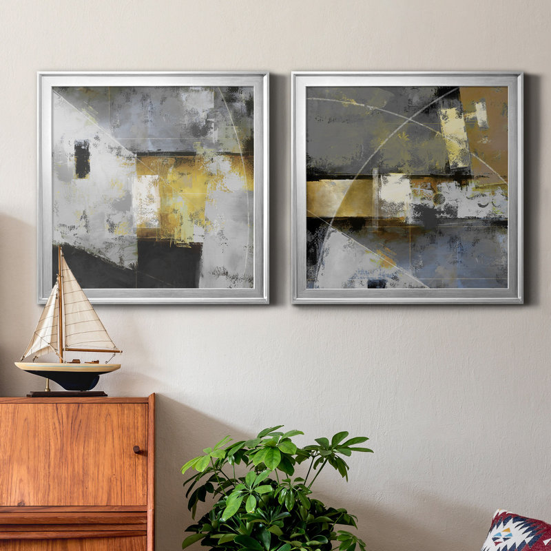 Uptown Tempo I - ensemble de 2 peintures sur toile encadrées, Argent, H 34,5 po x l 69 po x P 1,5 po