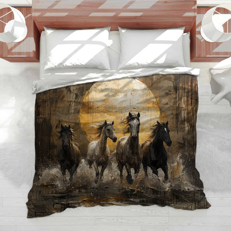 Running Horses Animal Microfiber Duvet Cover, Queen Duvet Cover