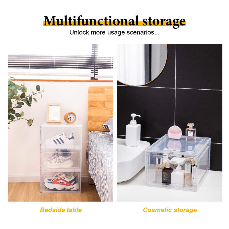 Shoe Box Organizer,Set Of 6,Stackable Plastic Shoe Box With Clear Door, Shoe Storage Box Containers,For Display Sneakers