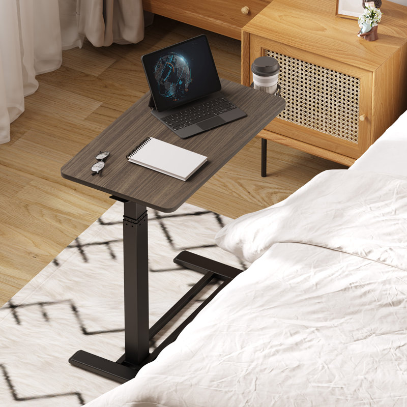 Kristee Adjustable and Movable Overbed Table with Hidden Casters, 40.5" H x 27.6" W x 15.7" D, Dark Walnut