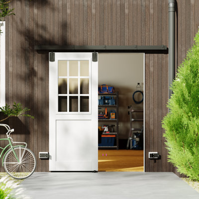 Box Rail Exterior Barn Door With 8 Ft Track, Heavy Duty Sliding Barn Door Hardware