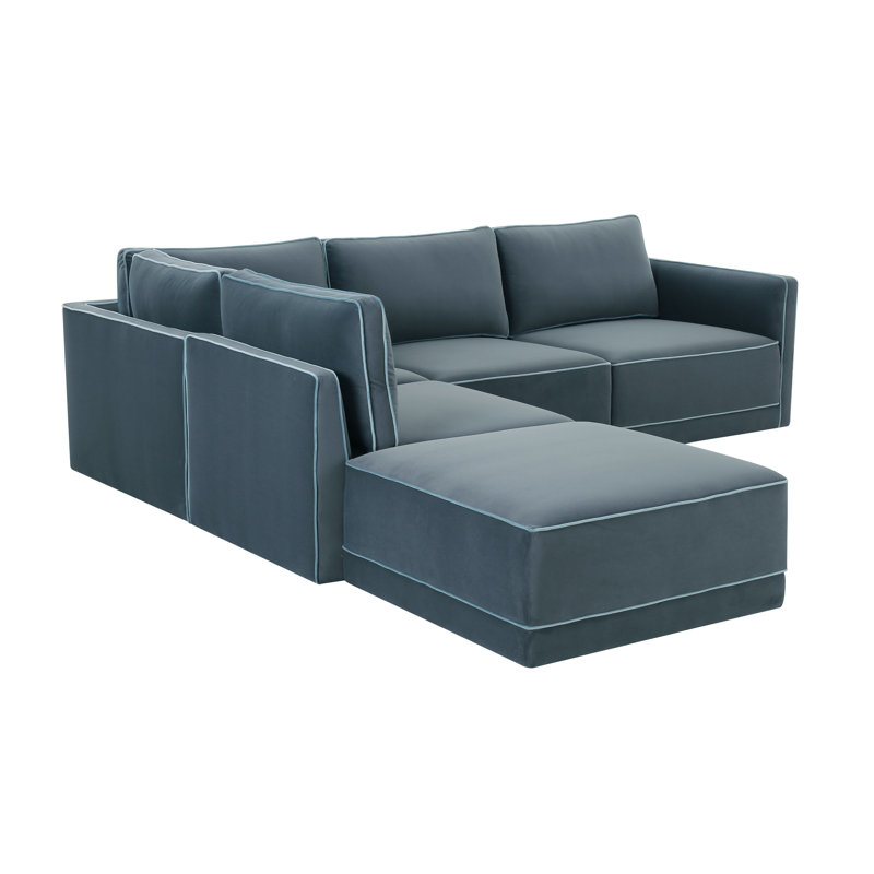Canapé modulaire Clairah Berry, Orienté à gauche (vu de face), Velours bleu