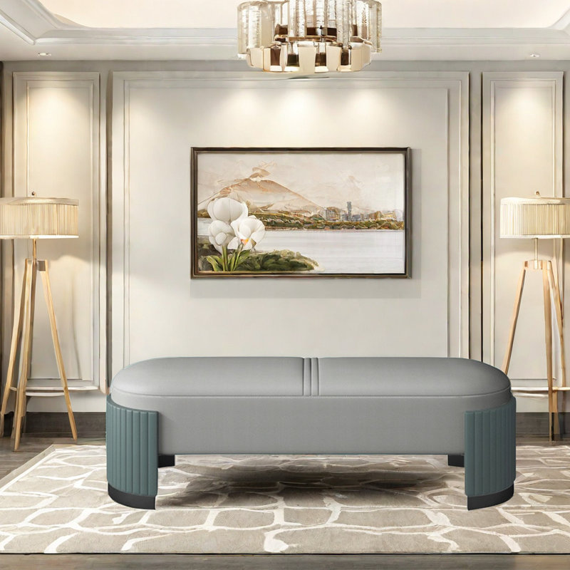 Light luxury, first class bed stool, Light Gray/Green
