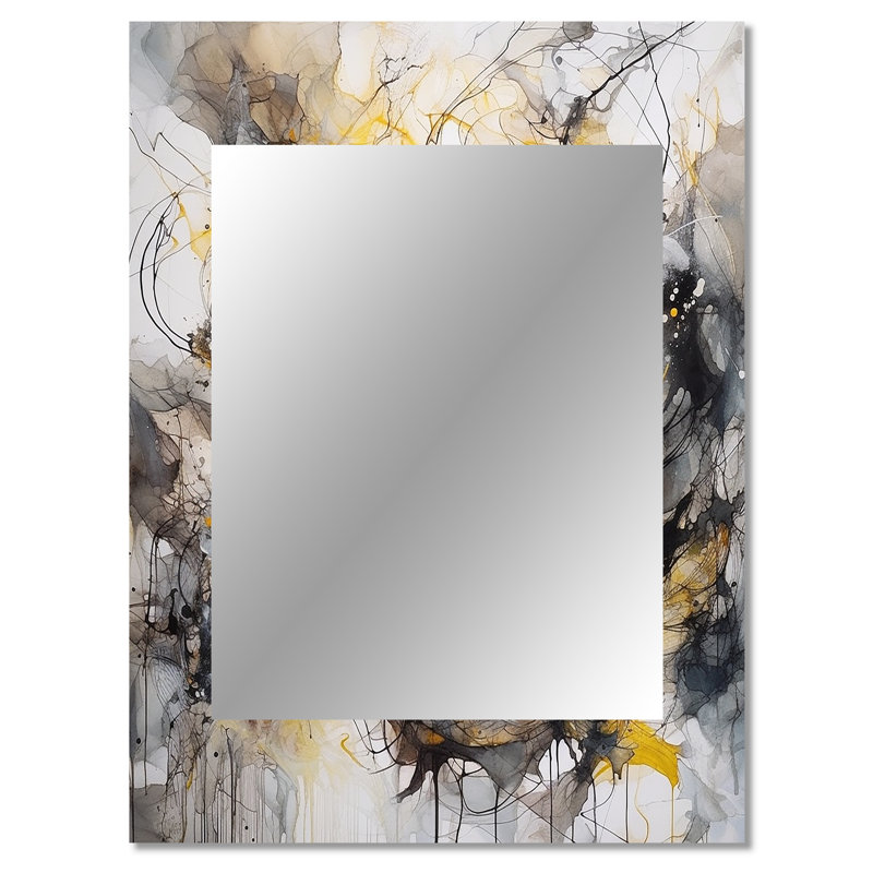 Symphonie de marbre jaune jaune II - grand miroir abstrait, décor de miroir mural unique jaune, impression d'art en métal