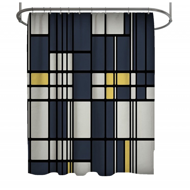 Rideau de douche Mondrian - Décoration géométrique de salle de bain, H 73 po x l 70 po
