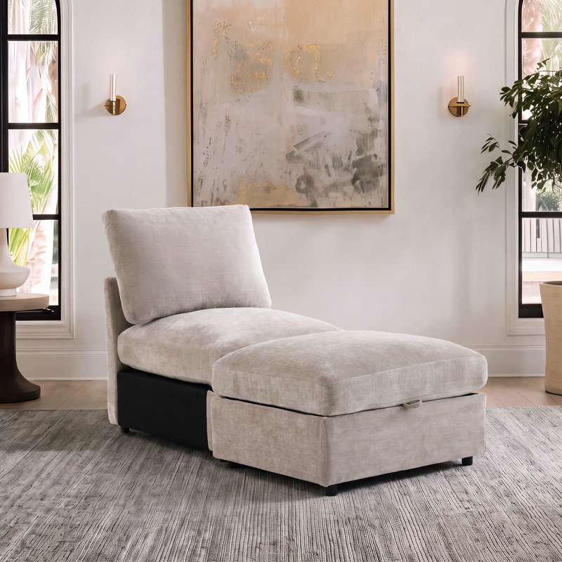 Canapé modulaire rembourré sans accoudoirs avec repose-pieds, Mélange de polyester brun
