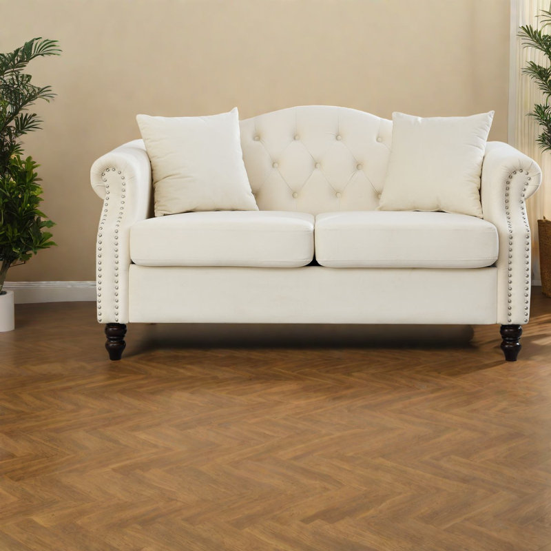Canapé compact en velours de 57 pouces avec causeuse Chesterfield