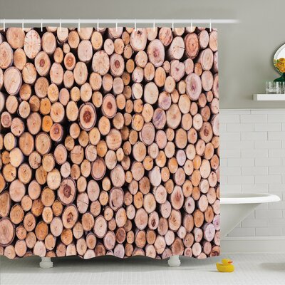 Rustic Home Mass of Wood Log Forest Tree Industry Group of Cut Lumber Circle Stack Image Shower Curtain Set -  Ambesonne, sc_20361_extralong