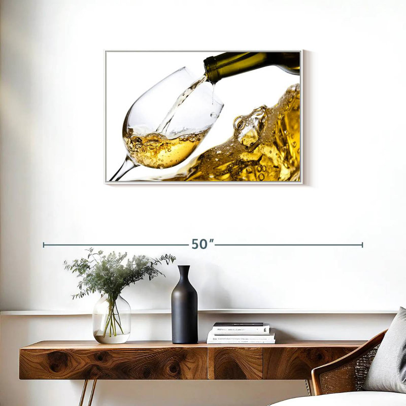 Éclaboussure de vin blanc, Cadre flottant blanc, 31 po x 21 po