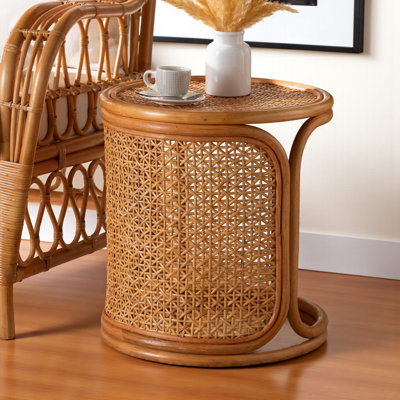 Demetric Large Bohemian Honey Rattan End Table