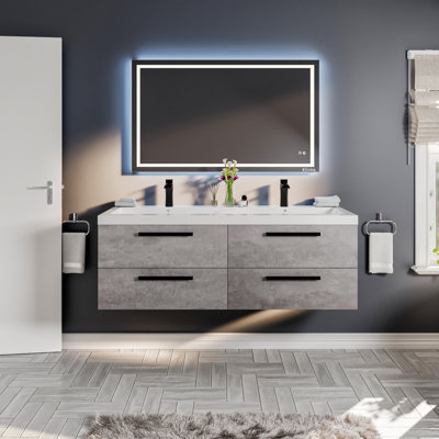 Zakis 57" Wall-Mounted Double Bathroom Vanity Set