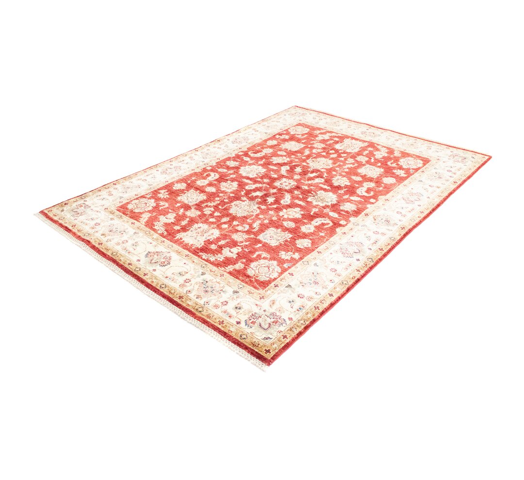 Handgefertigter Flachgewebe-Teppich Dahl aus Wolle in Beige/Rot