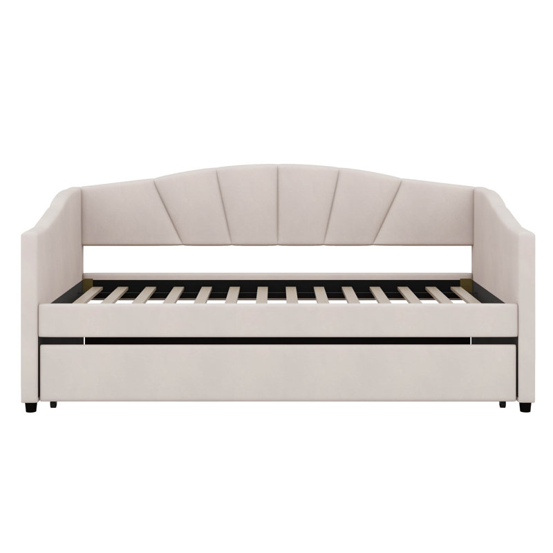 Ellengard Upholstered Daybed Sofa Bed Twin Size With Trundle Bed And Wood Slat, Beige