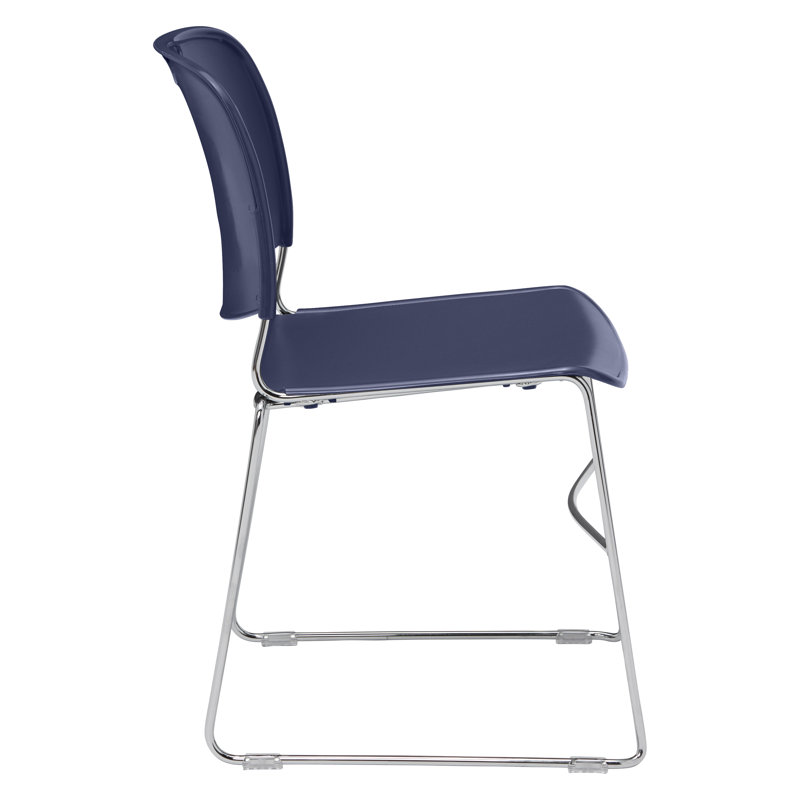 Navy Blue Armless Metal Stacking Chair
