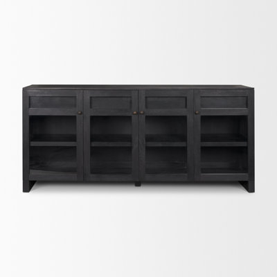 Buffet Stonewall en bois brun clair avec portes en verre