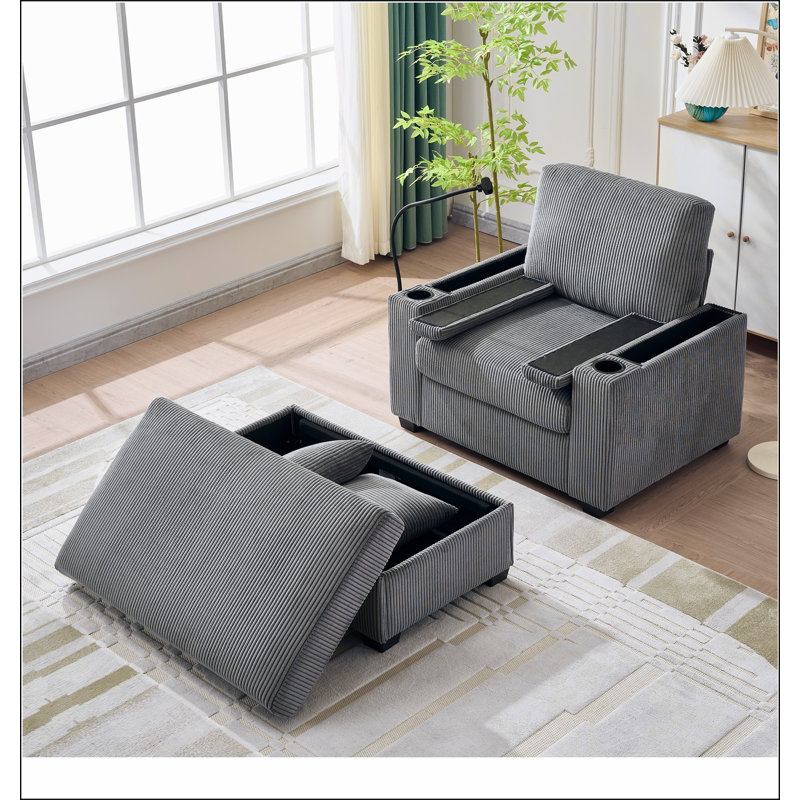 Oversized Chaise Lounge Chair Indoor with Ottoman and Storage, Comfy Corduroy Sleeper Chair with Cup Holder,Mobile Phone Stand&USB Charging Port , Reclining Chair for Living Room, Bedroom