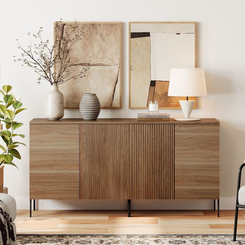 Union Rustic 63" Reeded Accent Cabinet Set With Adjustable Shelves, Modern Credenza  Accent Cabinet With Doors For Living Room, Kitchen, Dining Room, Hallway