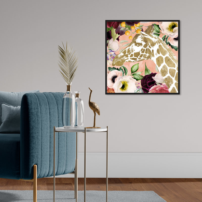 «Fashion and Glam Giraffe», impression d'art graphique, Toile avec cadre noir, H 24 po x l 24 po x 1,5 po