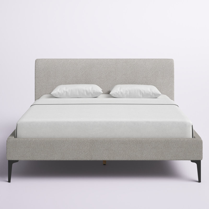 Light Gray King Upholstered Platform Bed with Wood Frame